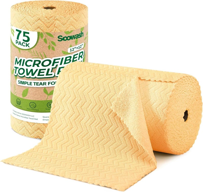 SOOWASH Microfiber Cleaning Cloths Roll, 75 Pack Tear Away Microfiber Towels Roll, 12" x 12" Lint Free Rags, Reusable Cleaning Cloths, Washable, Scratch Free,Ultra Absorbent Dish Rags(Orange Ripple) - Image 1